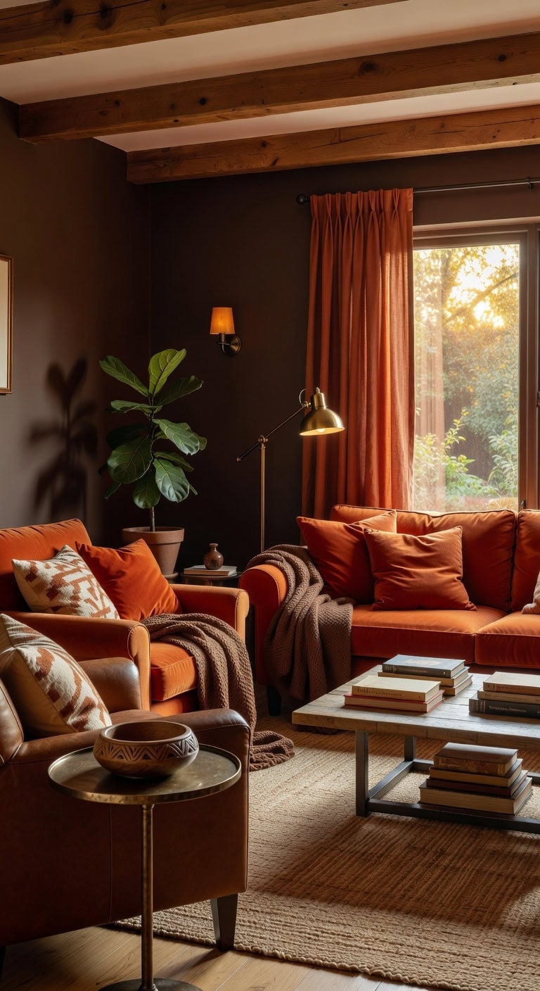 cozy chocolate brown accent walls