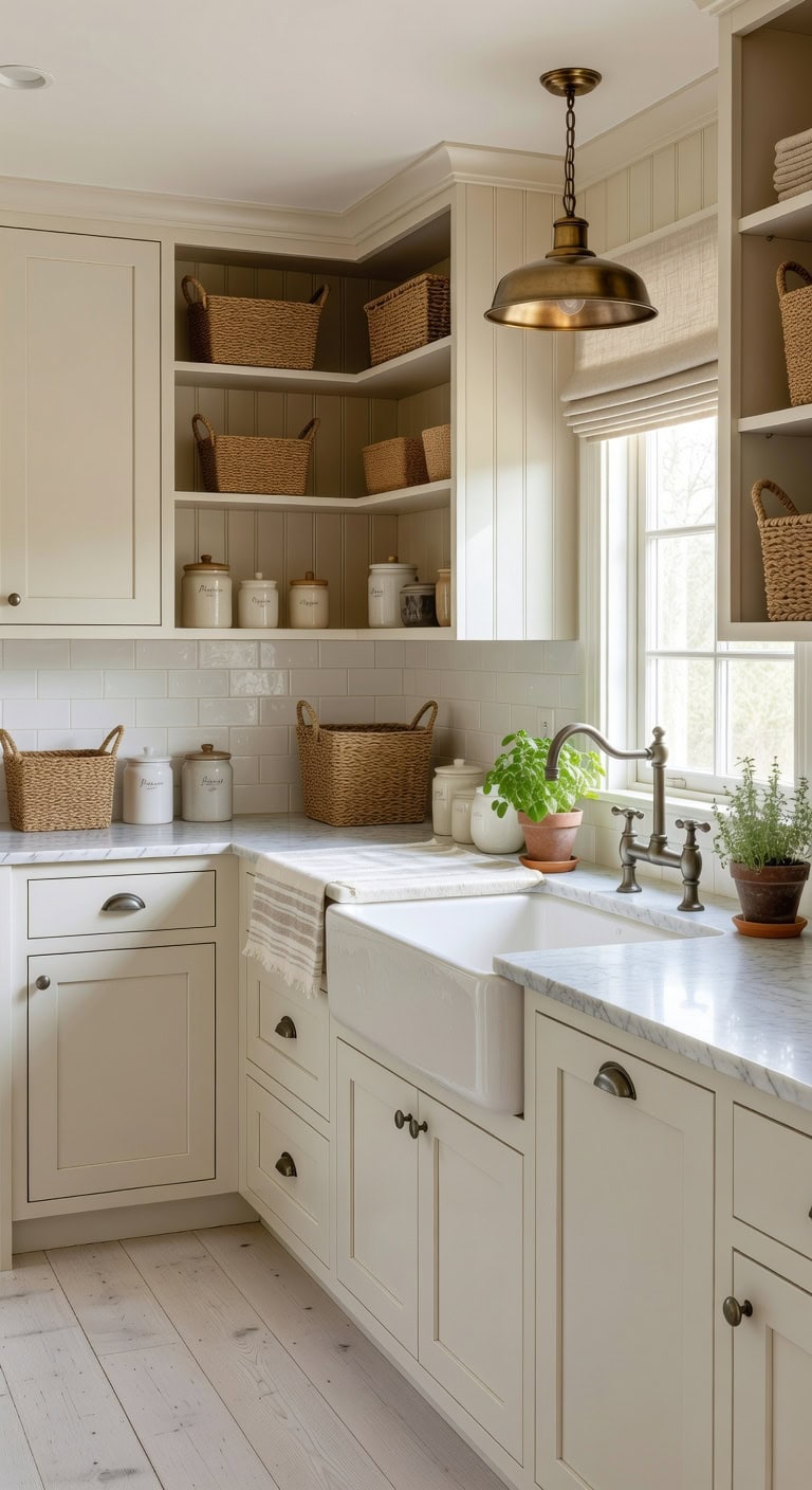 cozy cottage cabinetry with textured charm