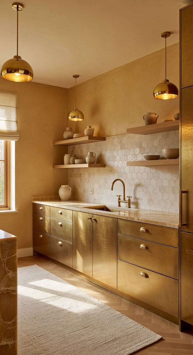 cozy elegant brushed brass kitchens