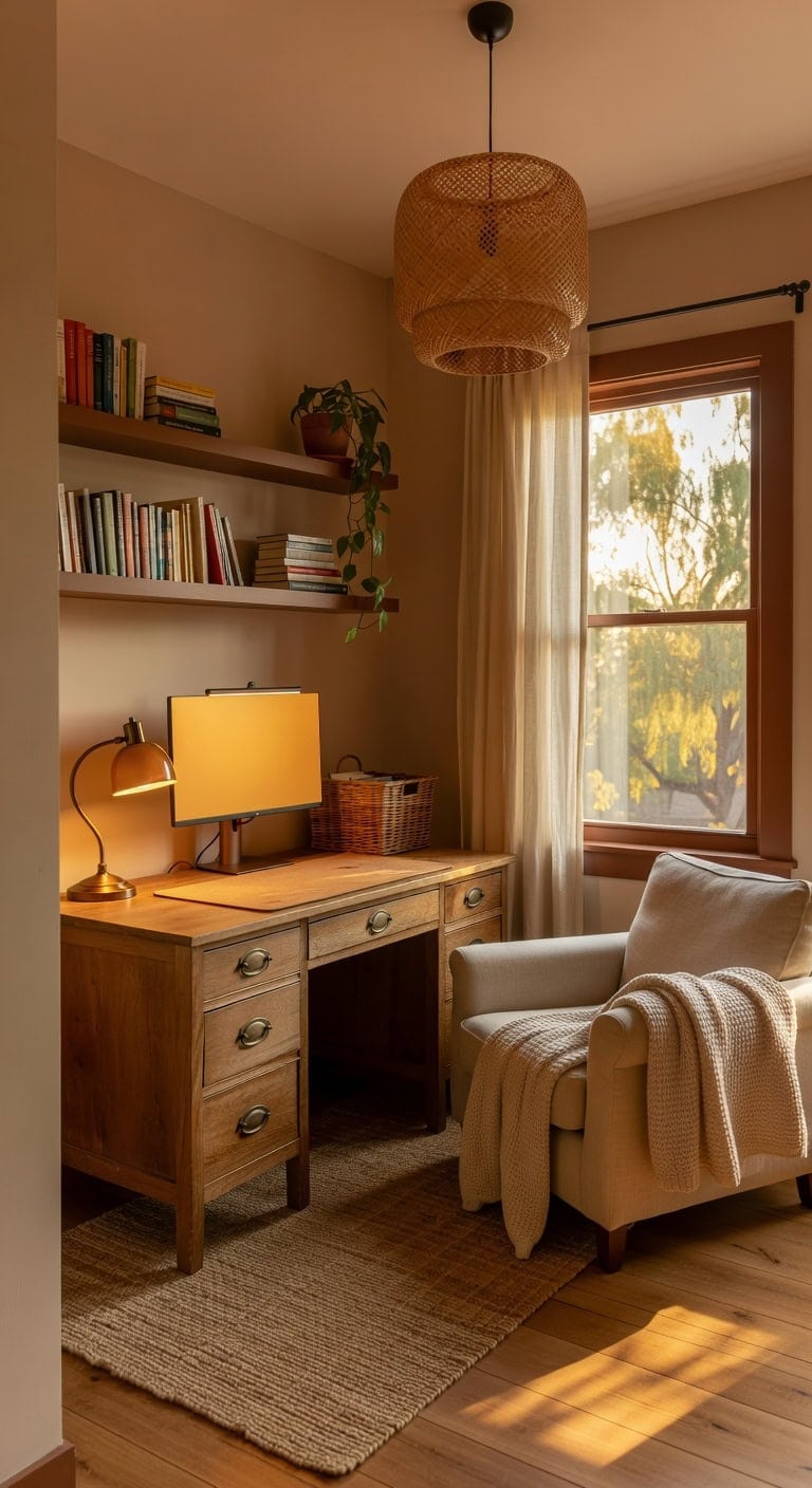 cozy layered warm transformative home office