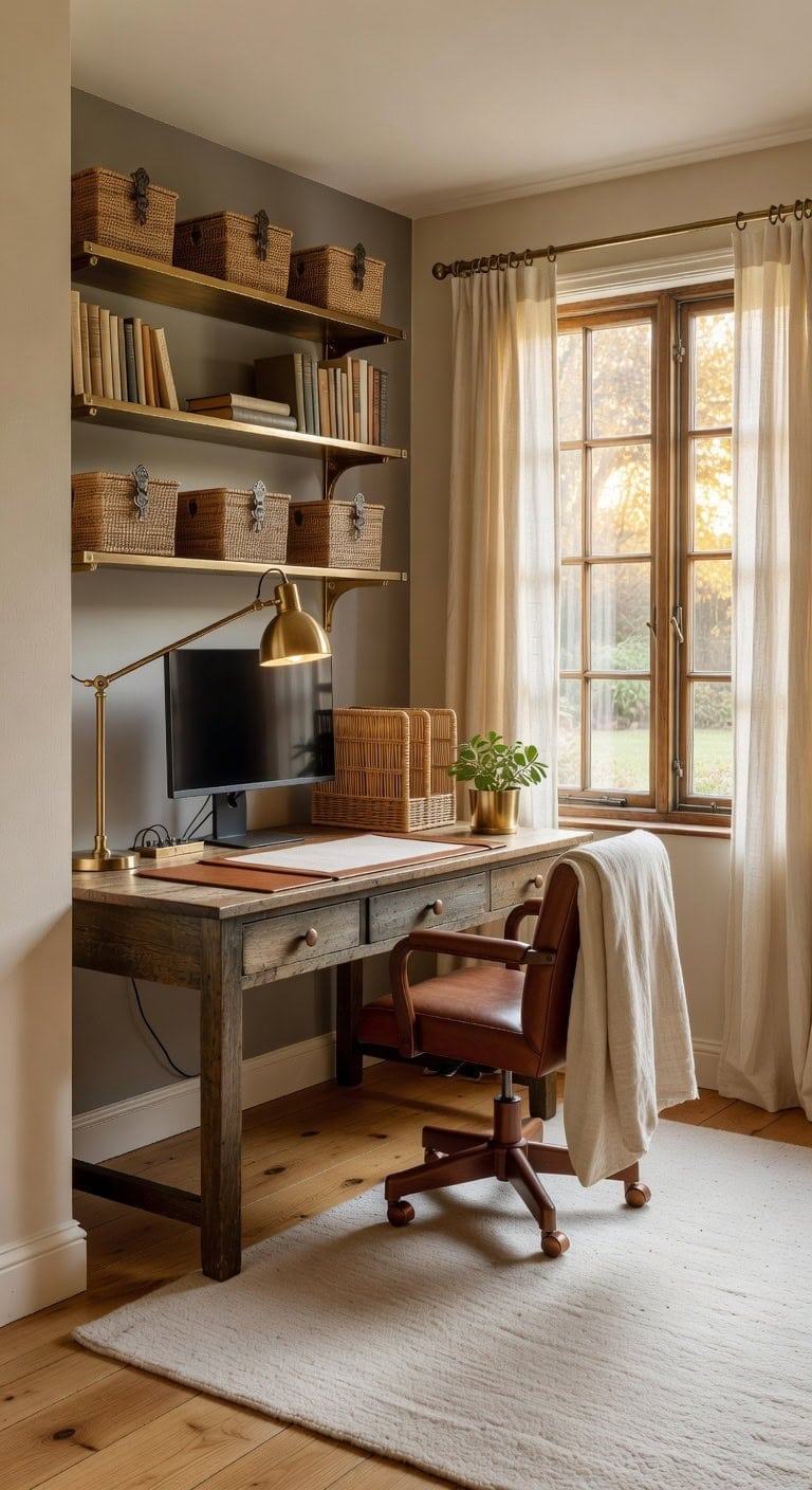 cozy metallic home office aesthetic