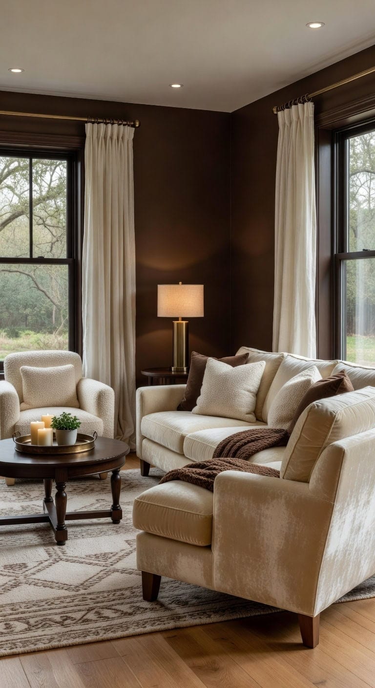 cozy sophisticated chocolate brown cream furnishings