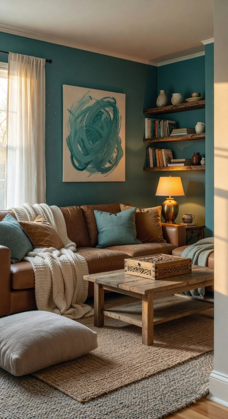 cozy teal knit family nook