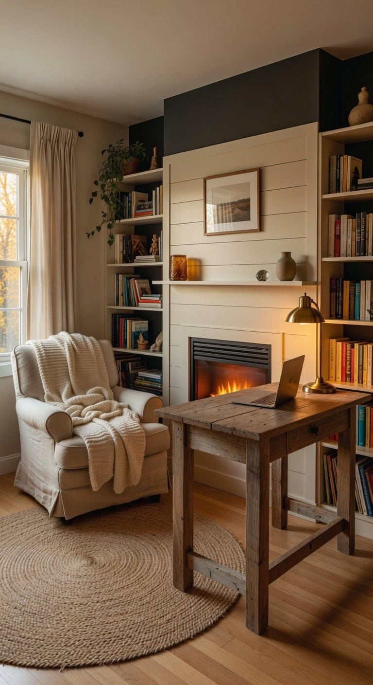 cozy warm anchoring home office focal point