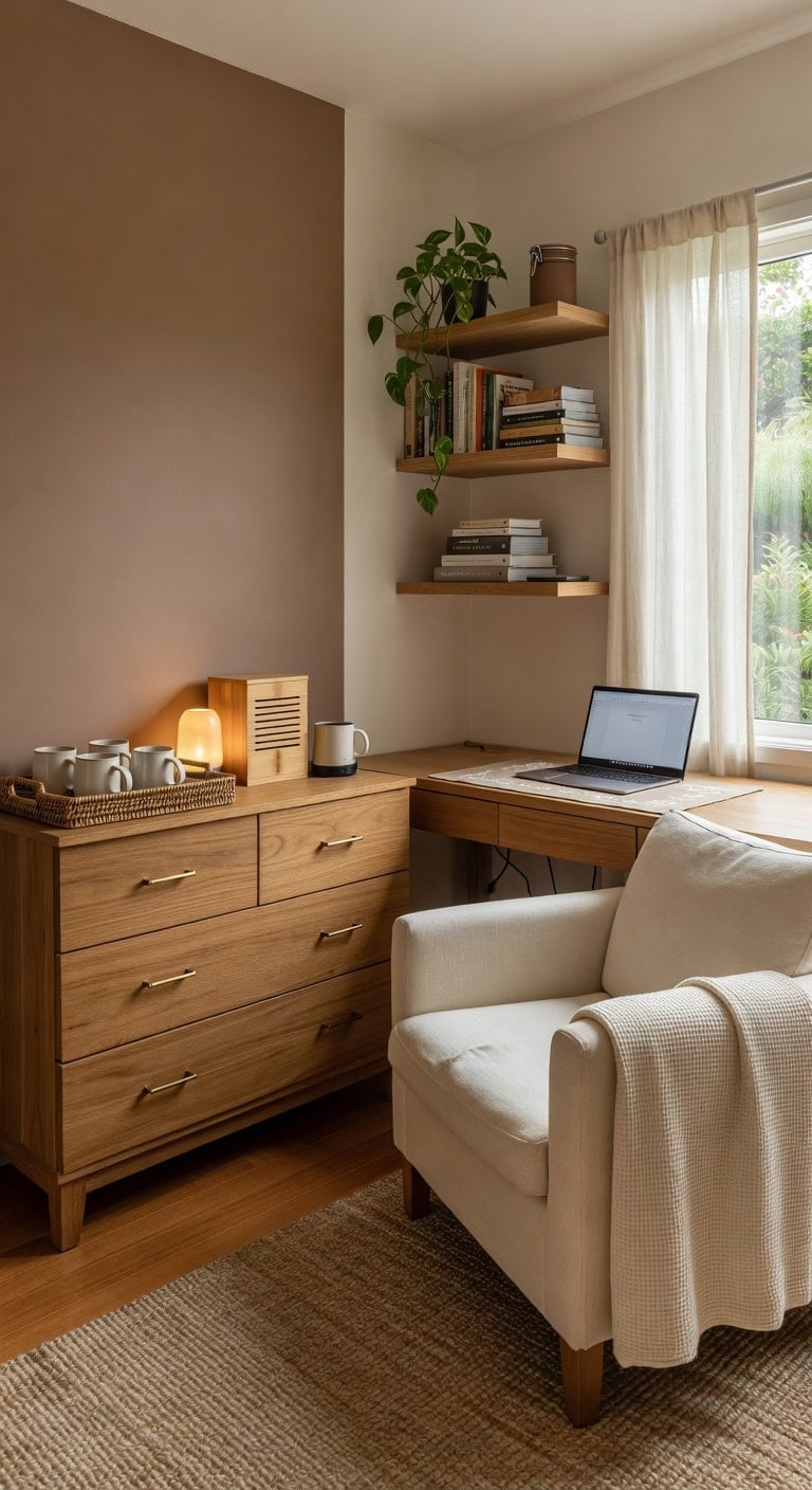 cozy workspace coffee and tea station