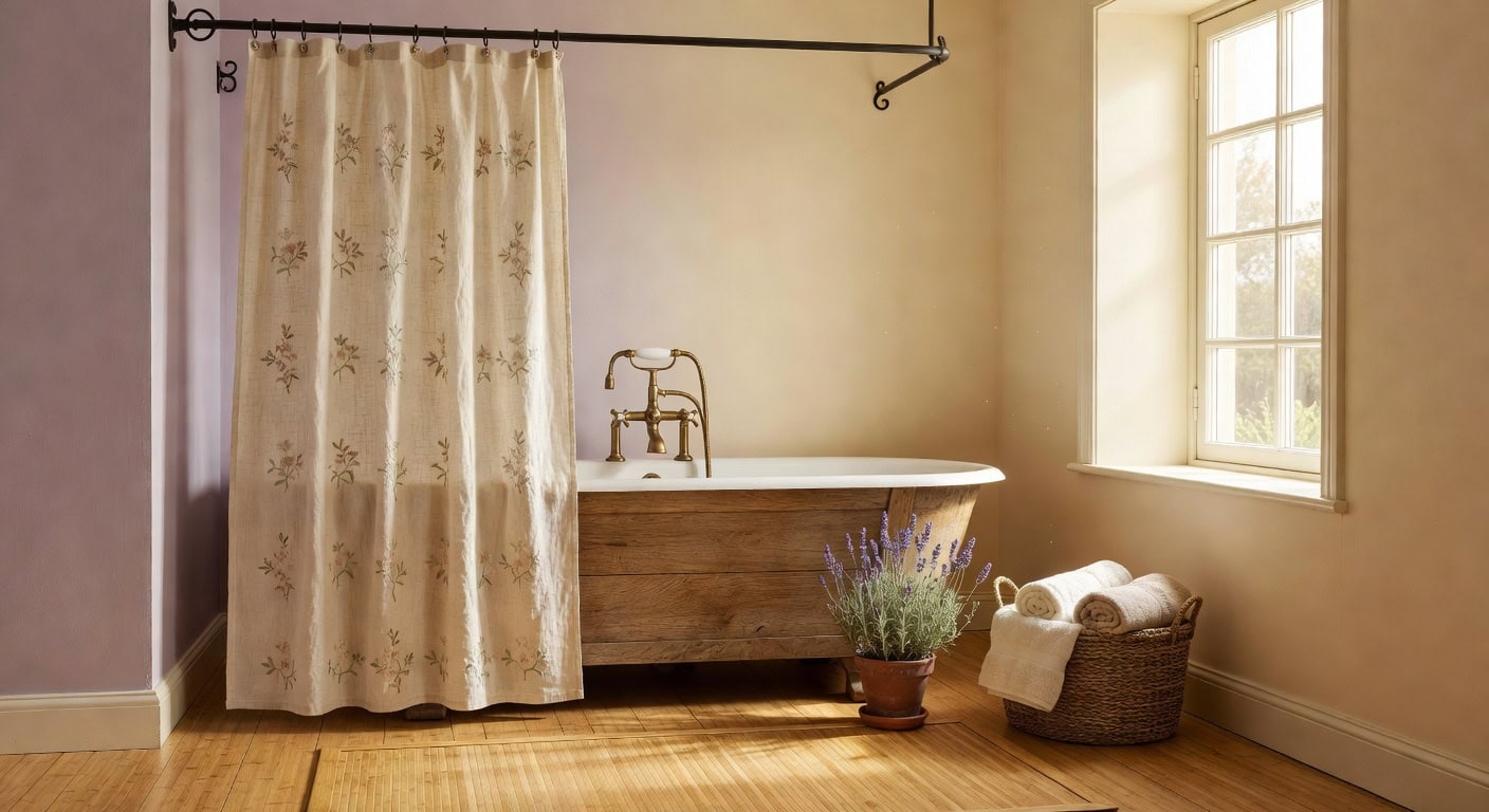 cream linen french country shower curtains