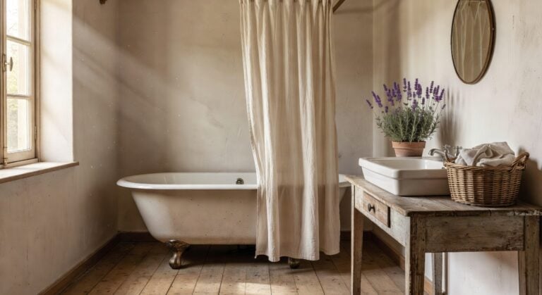 cream linen french country shower curtains