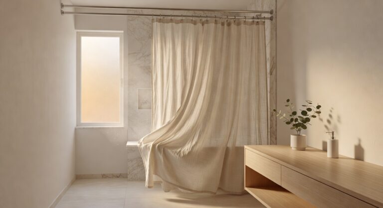 cream linen textured shower curtains