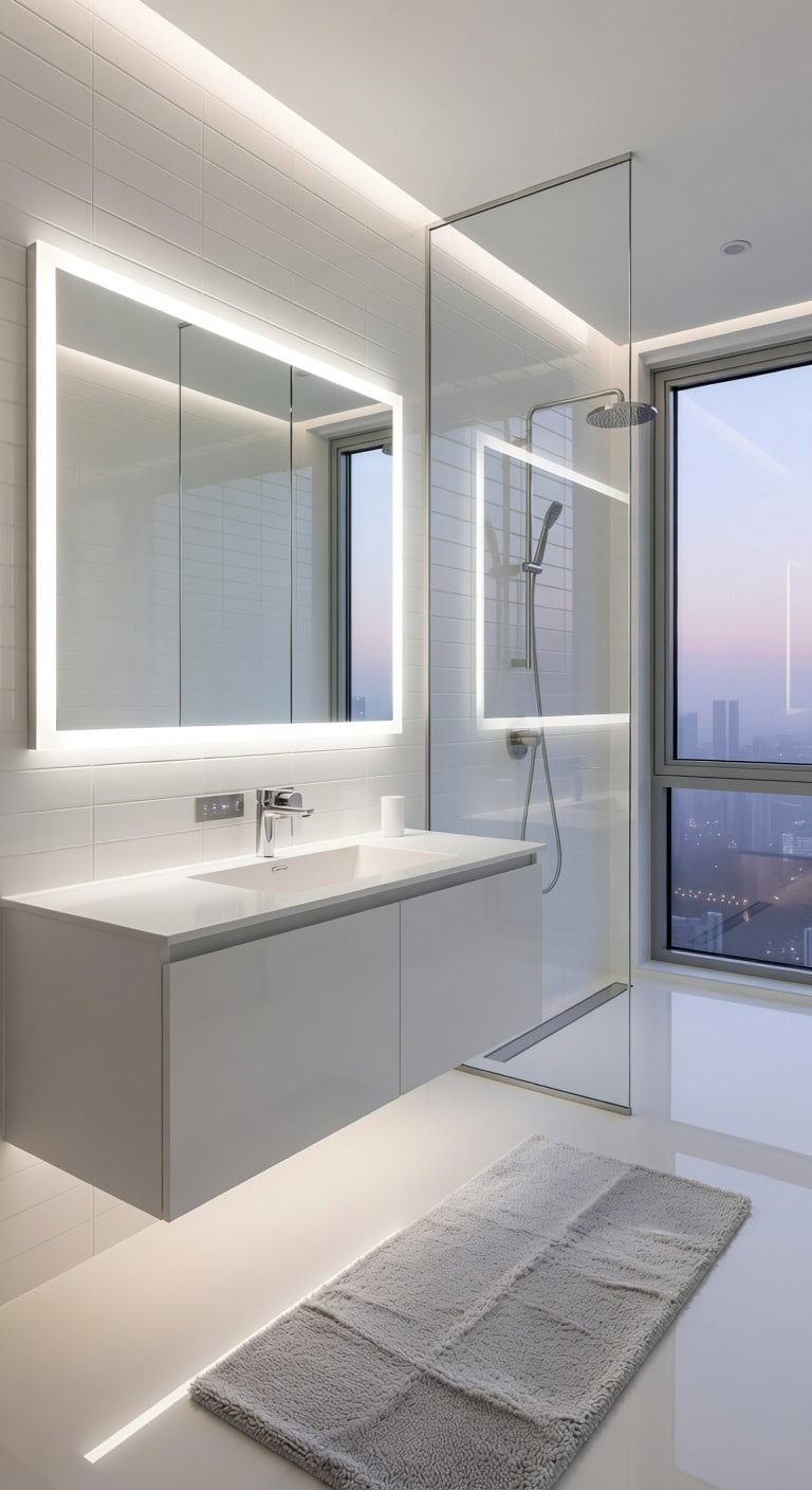 crisp white and silver bathrooms