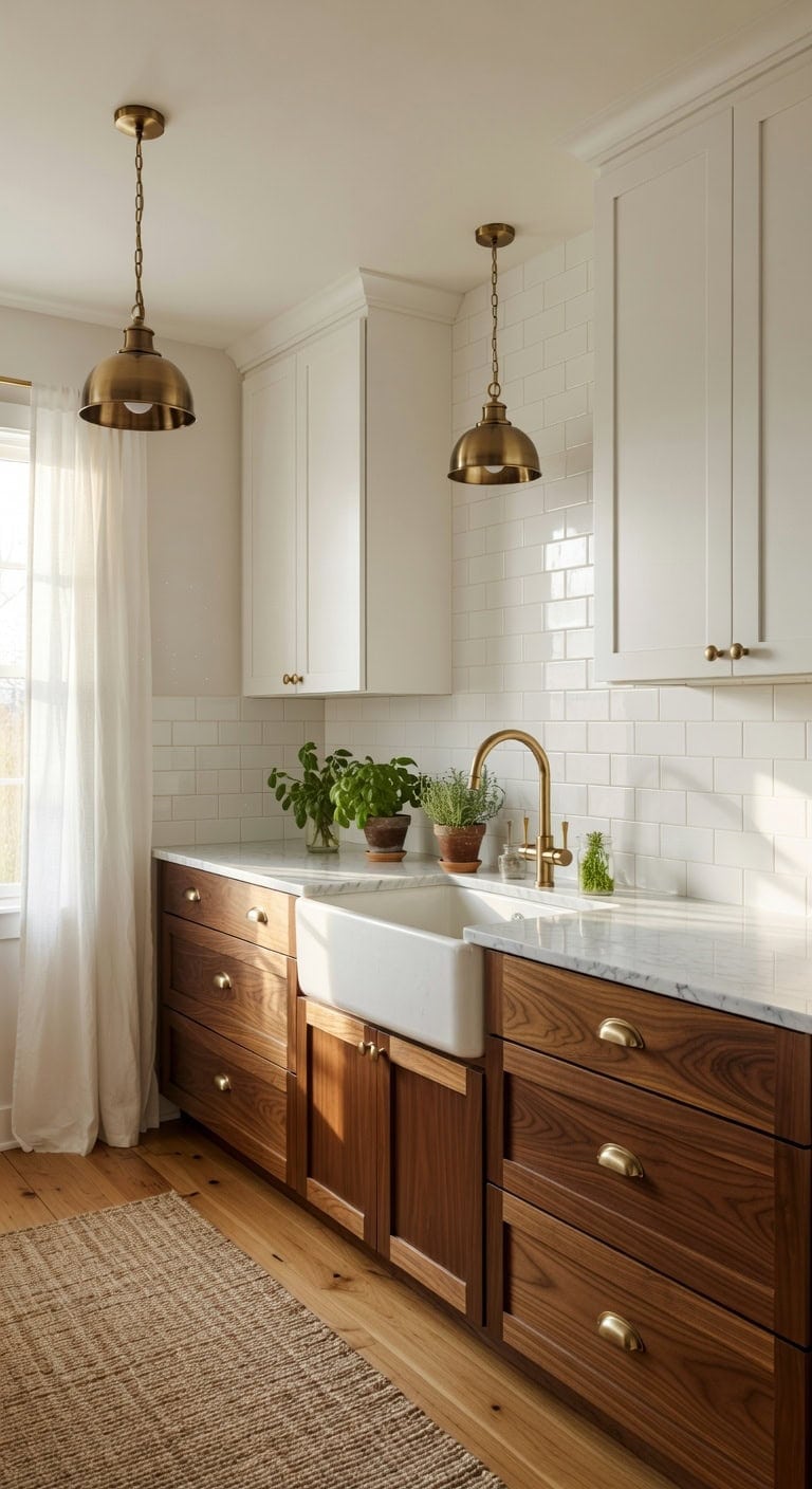 crisp white over warm walnut