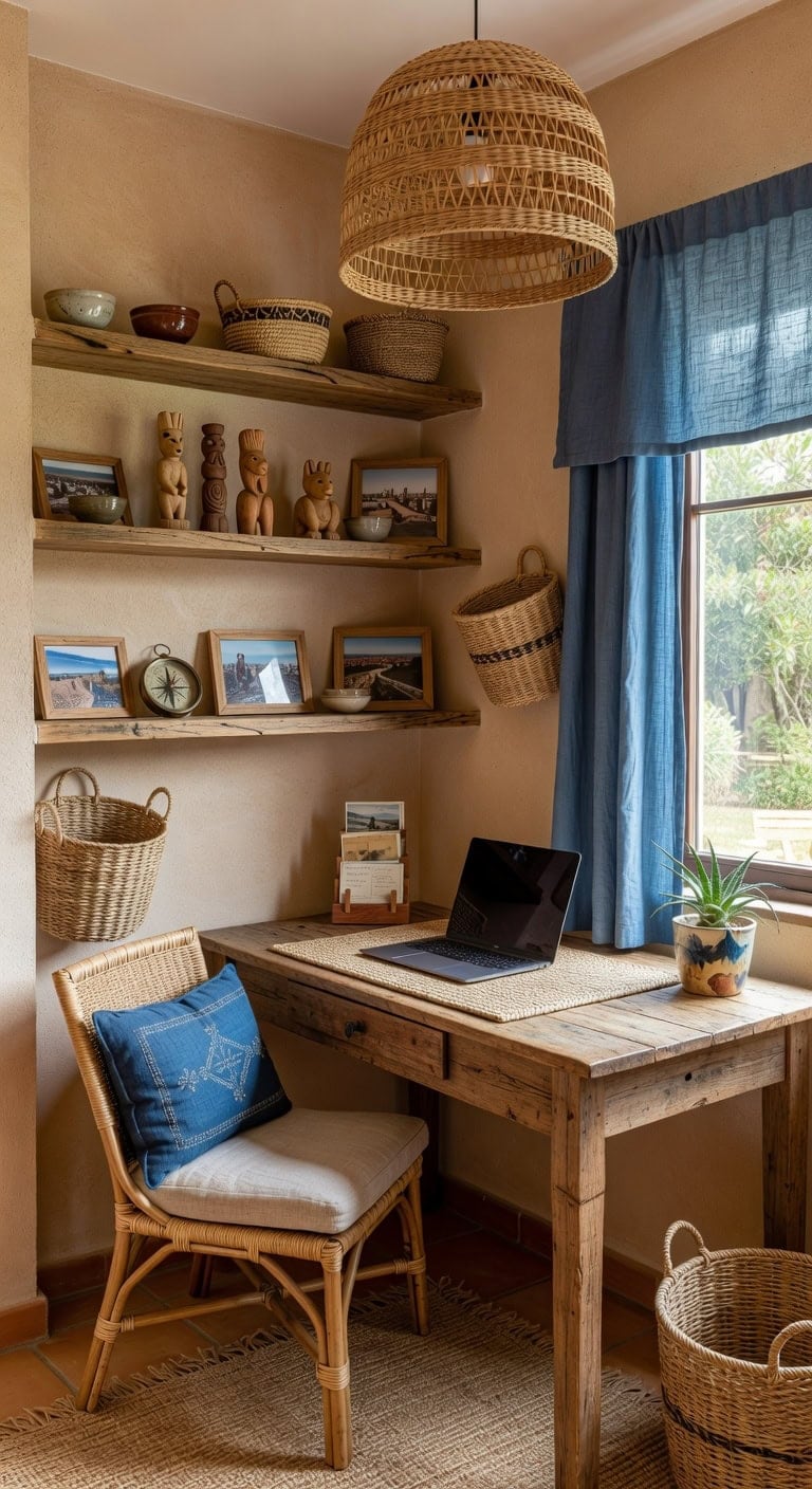 curated travel souvenirs inspire creative workspace