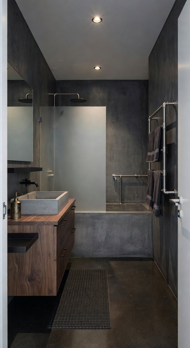 dark industrial concrete bath