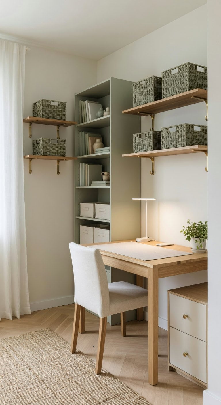 decluttered home office storage solutions