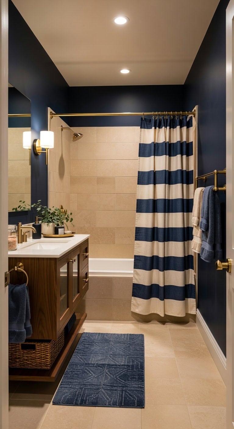 deep navy coastal bathroom retreat