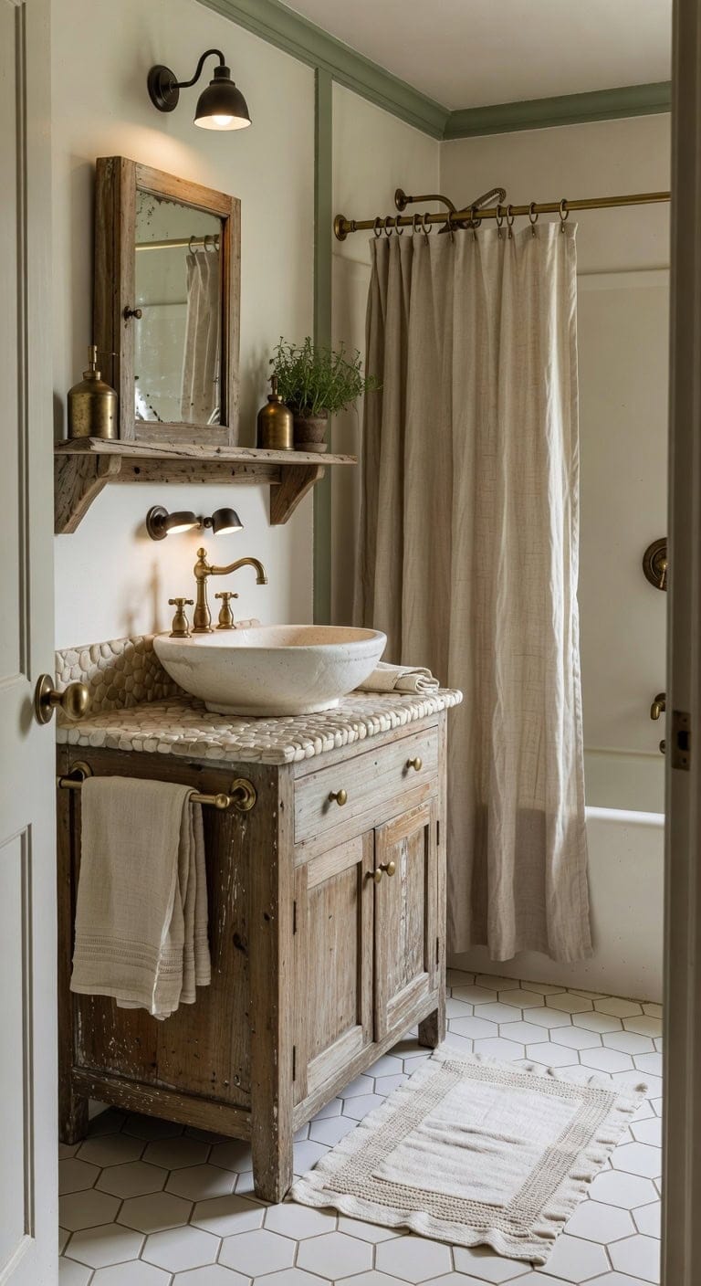 distressed farmhouse brass linen