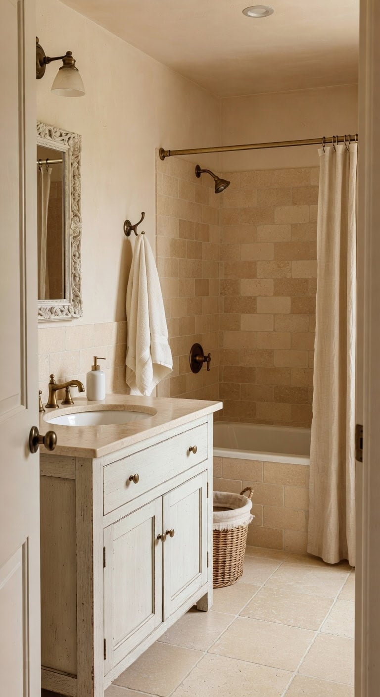 distressed white french vanity