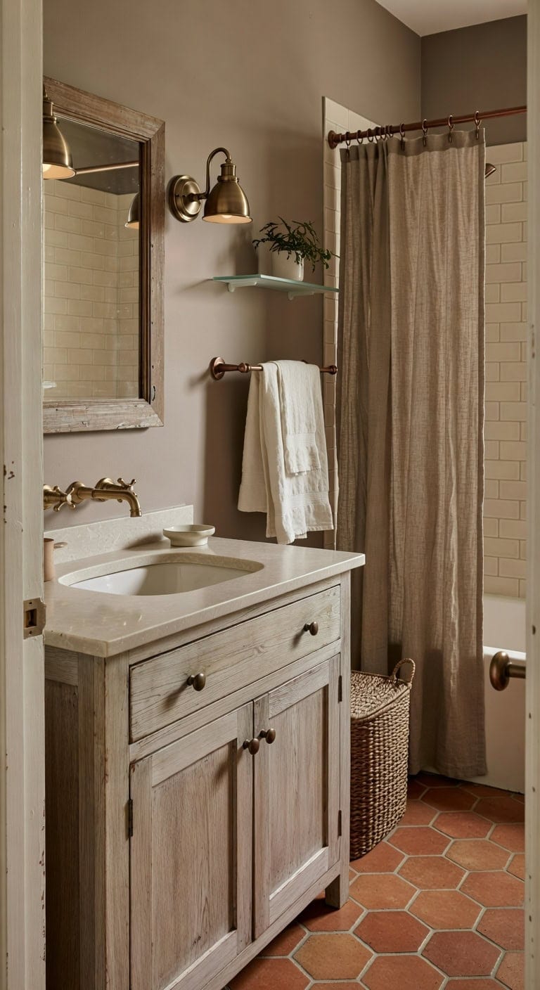 distressed wood french bathroom