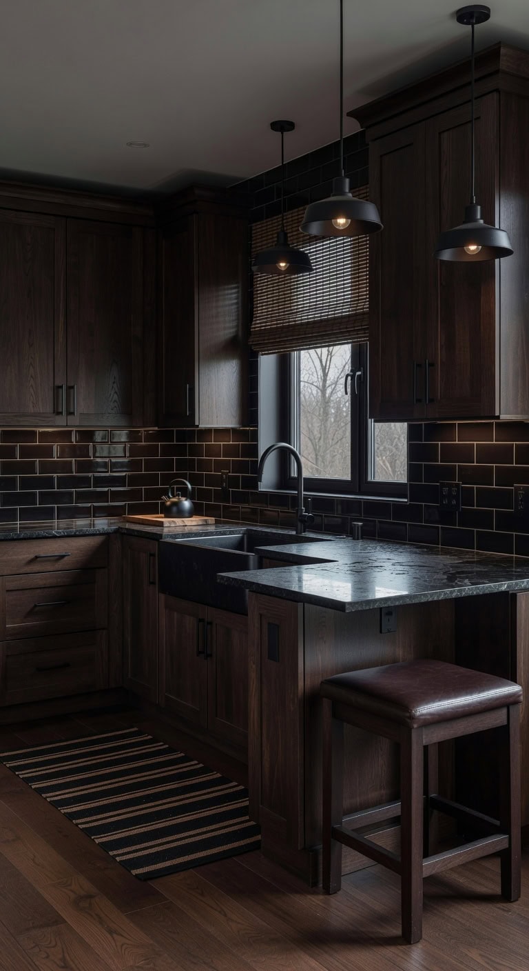 dramatic grounded moody edgy kitchen palette