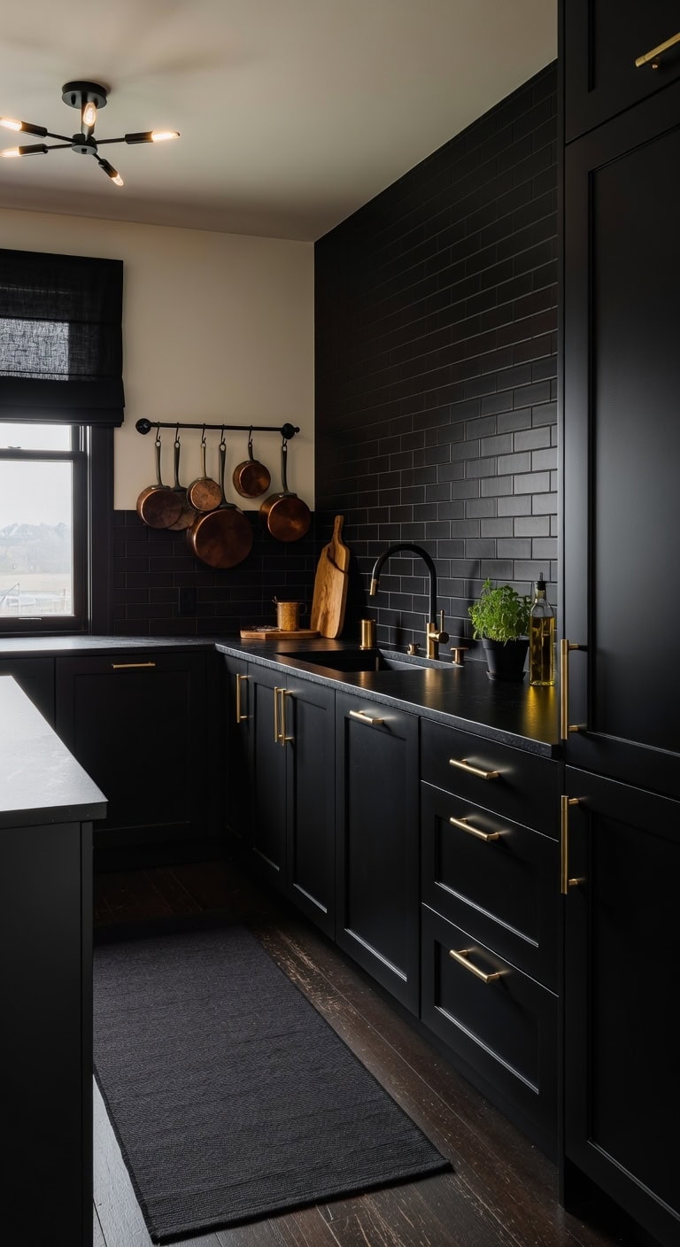 dramatic moody matte black kitchen update