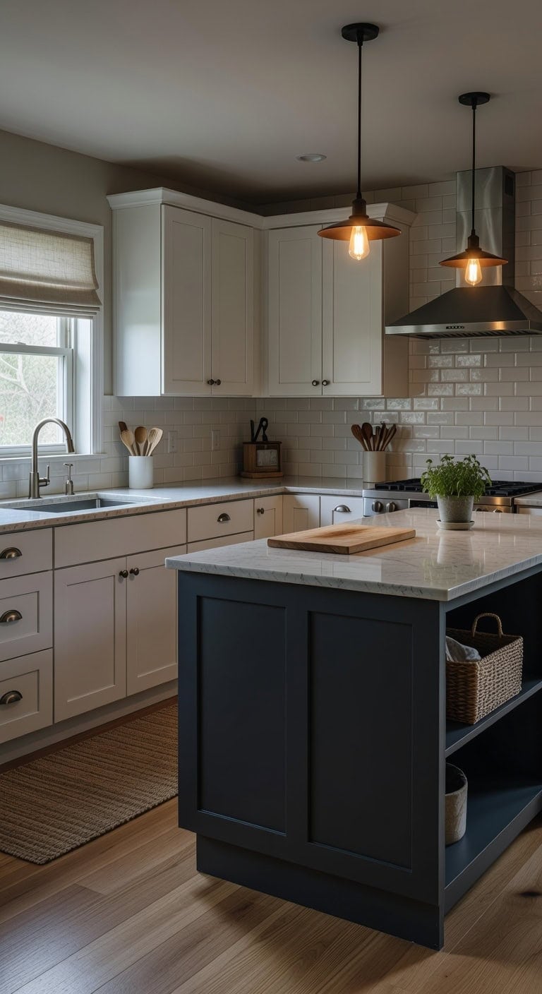 dramatic two tone kitchen island centerpiece