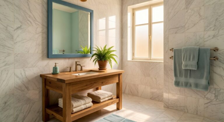 dusty blue rectangular bathroom mirrors