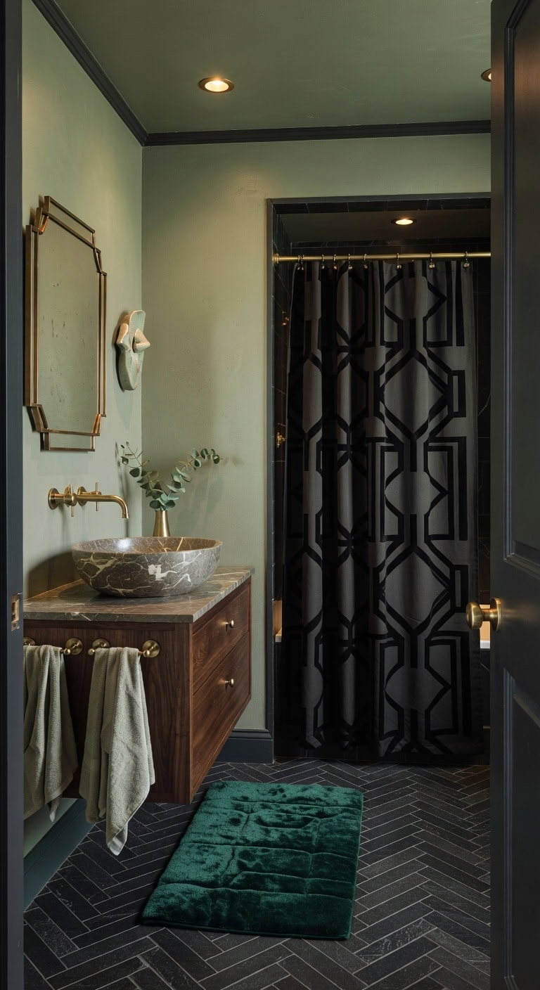 earthy art deco marble bath