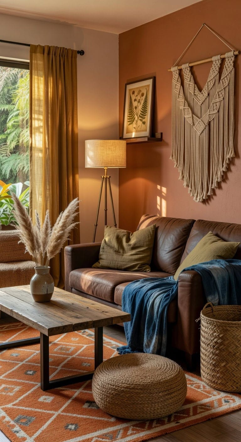earthy boho cozy livingroom