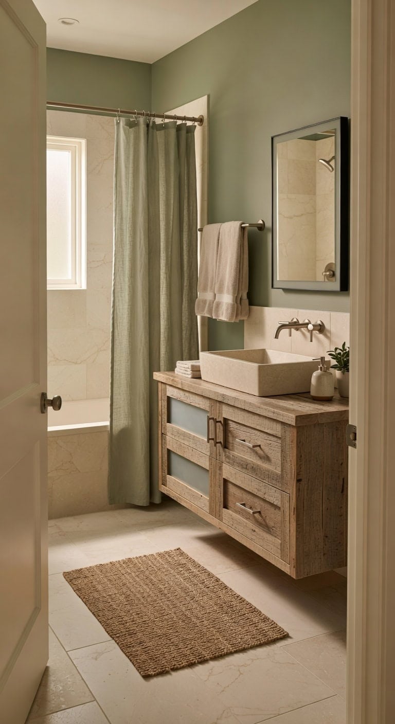 earthy limestone spa inspired bathroom