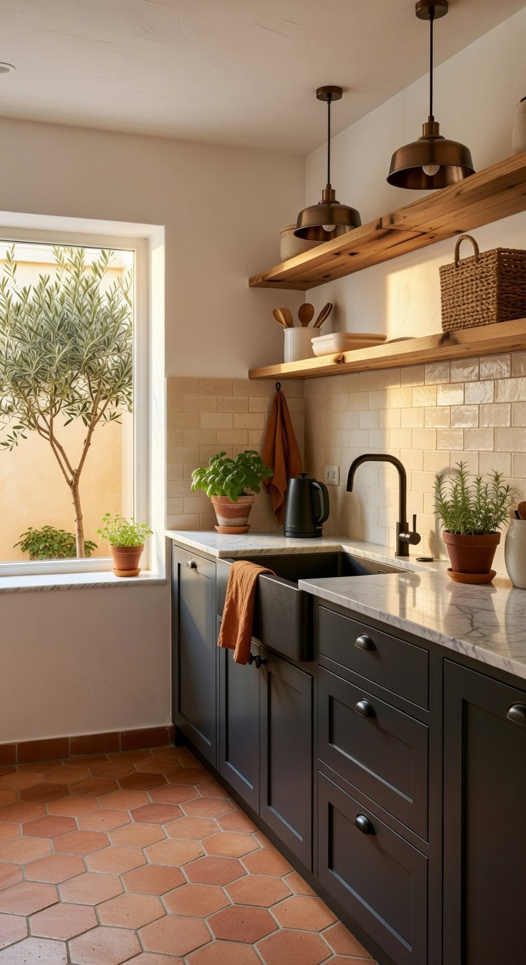 earthy modern kitchen contrast
