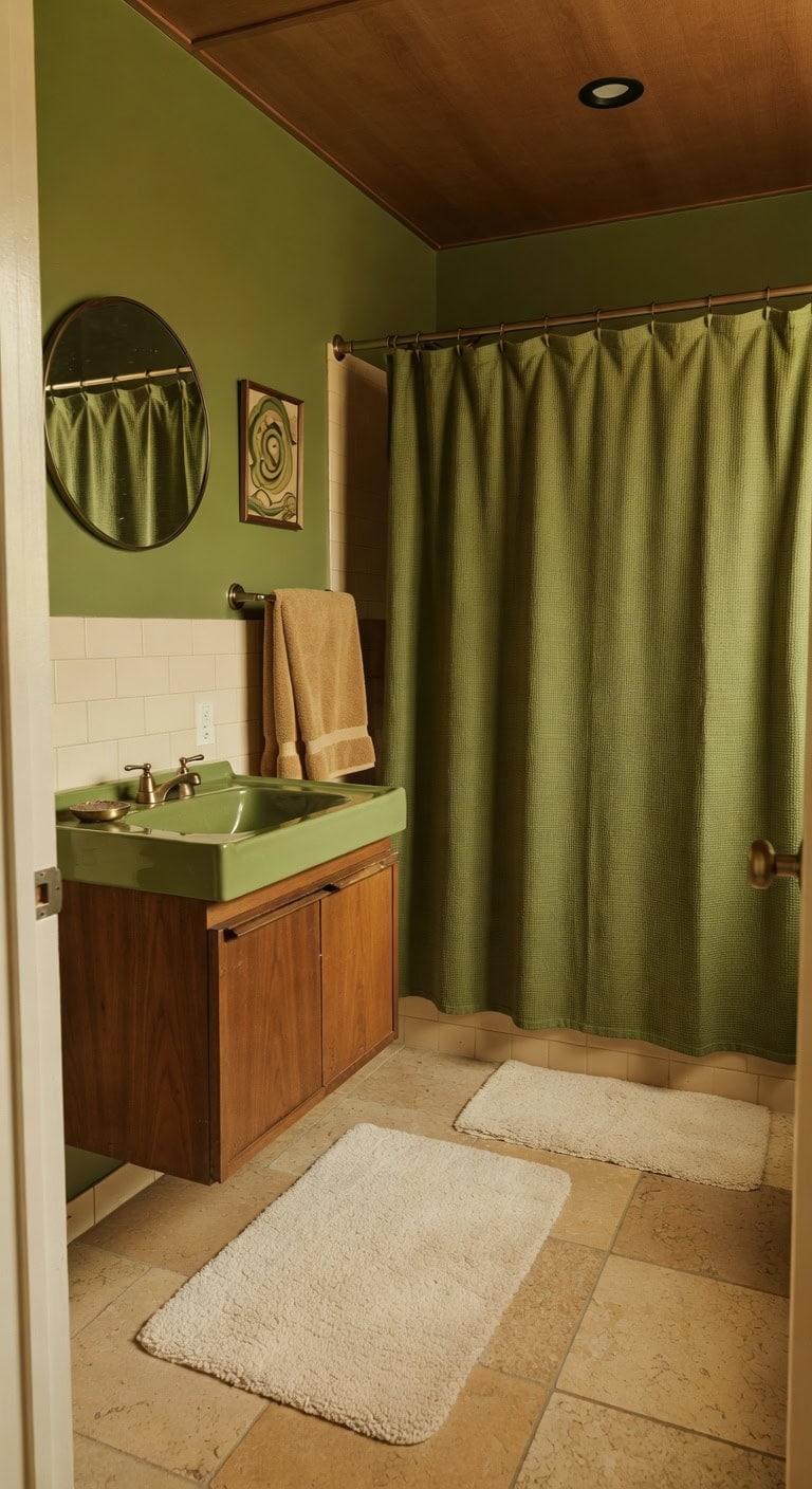 earthy retro avocado bathroom