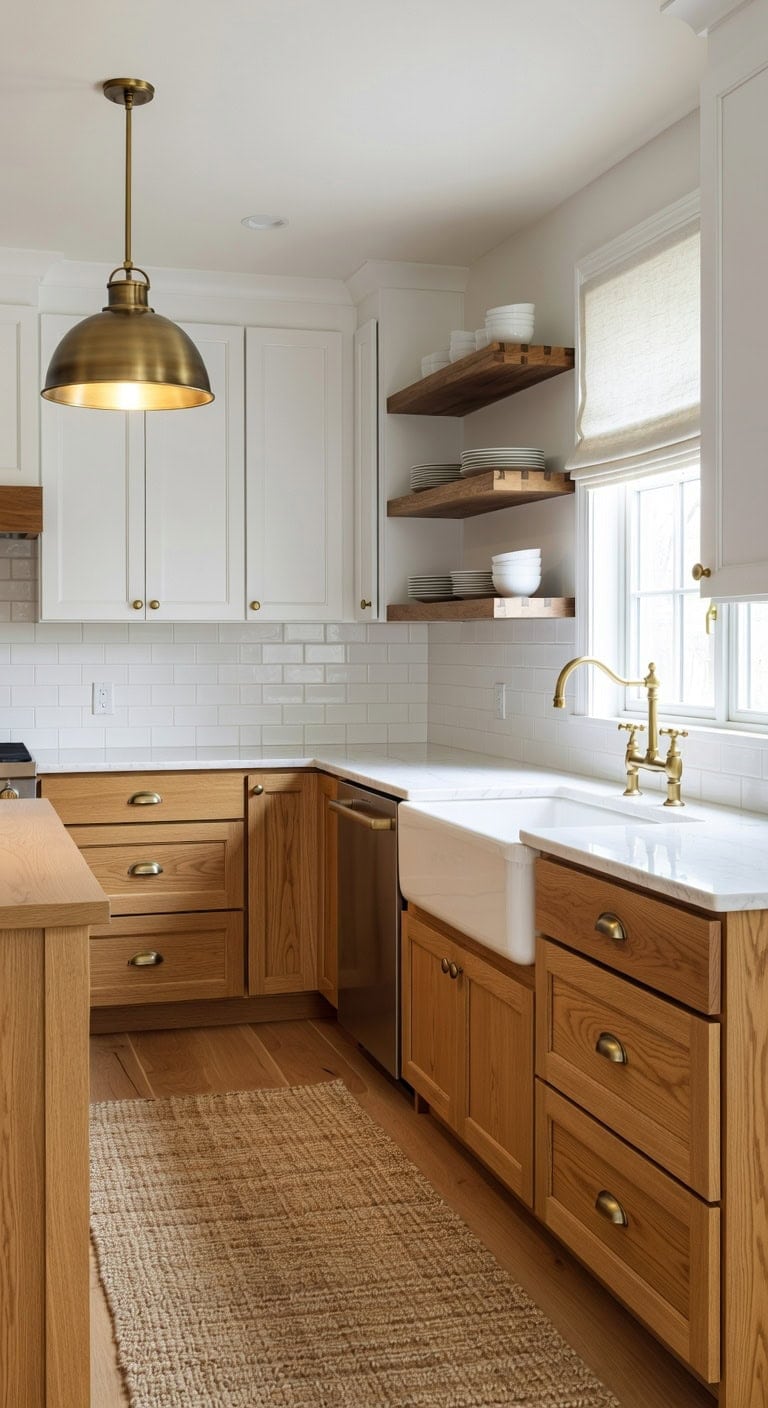 eclectic wood tones unified by white