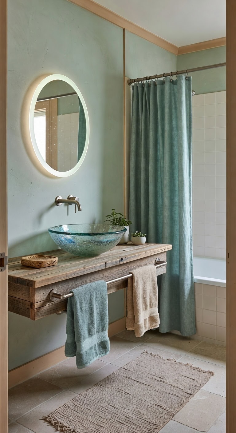 eco friendly seafoam bathroom ensemble