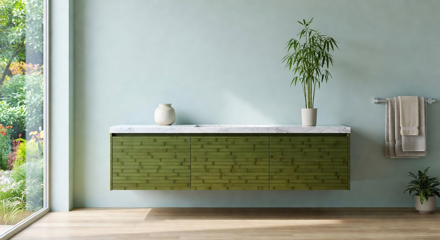eco friendly sustainable minimalist bamboo vanity