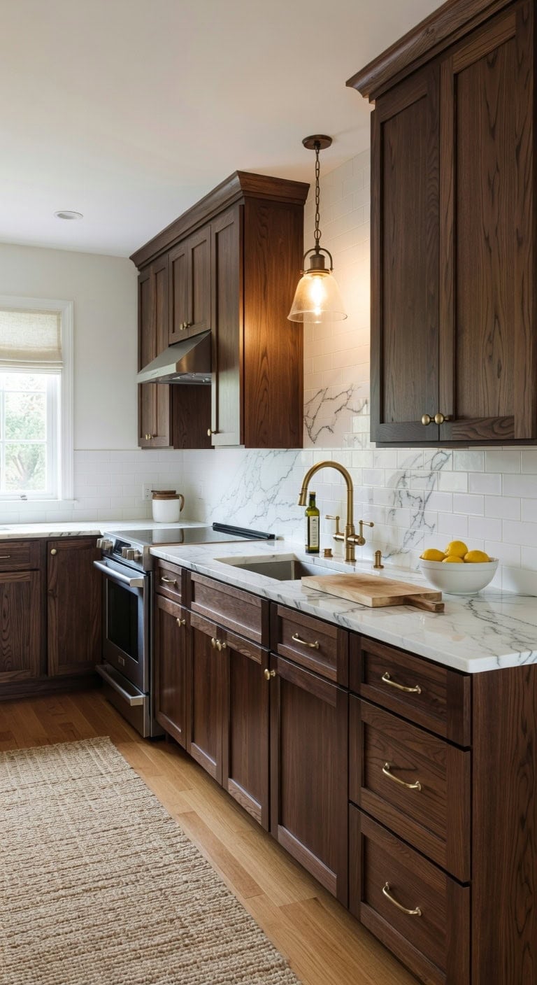 elegant contrast of walnut and marble