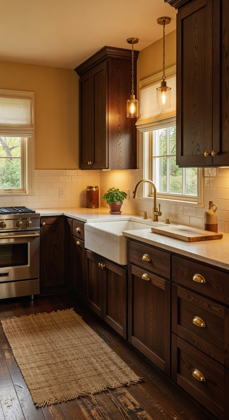 elegant espresso cabinets brass hardware