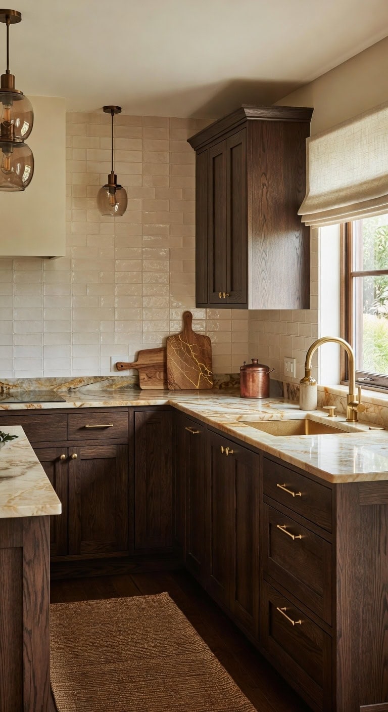 elegant grounded luxurious warm kitchen design