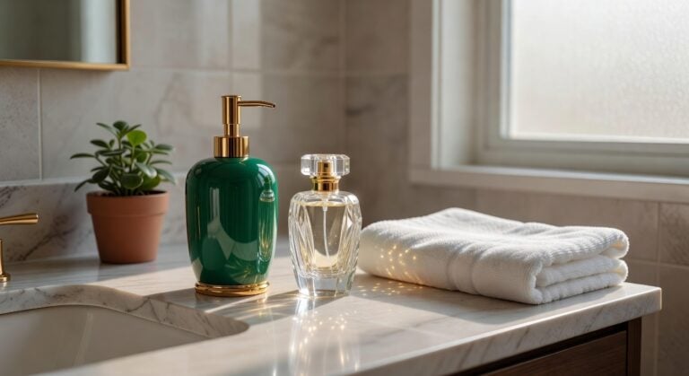 emerald ceramic soap dispenser gold trims