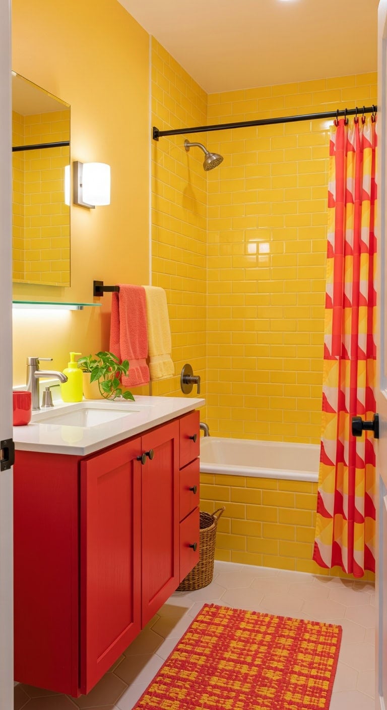 energetic red yellow bathroom makeover