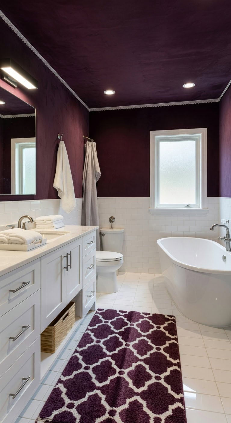 enveloping plum patterned bathroom retreat
