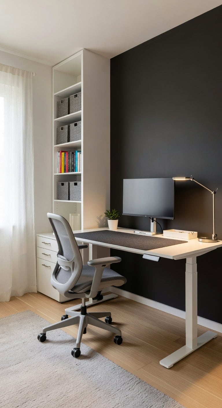ergonomic organized neutral toned office furnishings