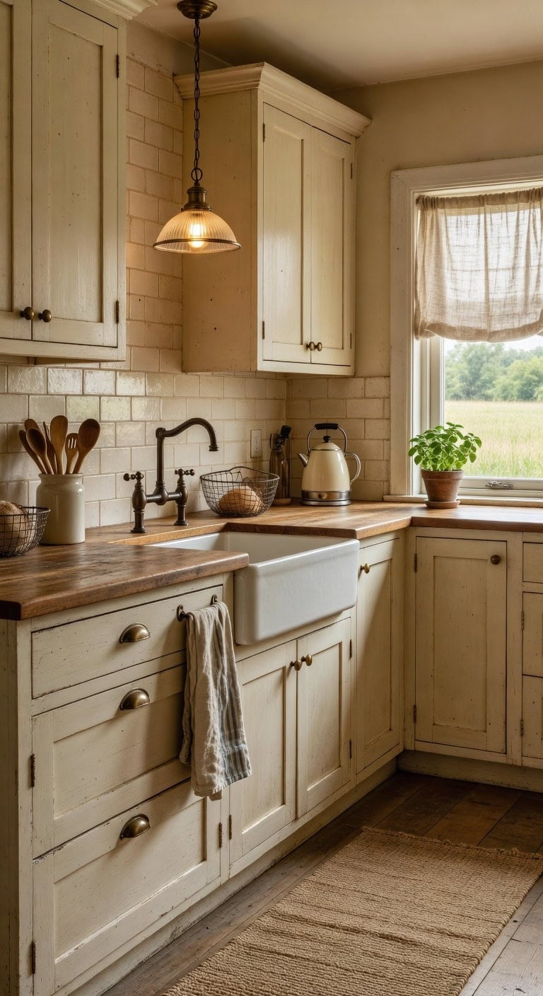farmhouse vintage cream distressed hardware