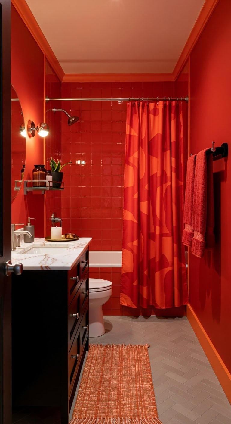 fiery orange red modern bathroom