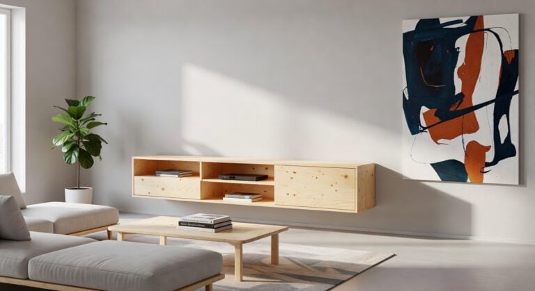 floating birch wood media consoles