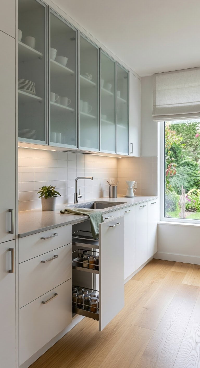 frosted glass minimalist kitchen vignette