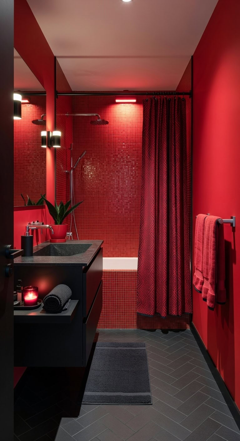 futuristic red and black bathroom