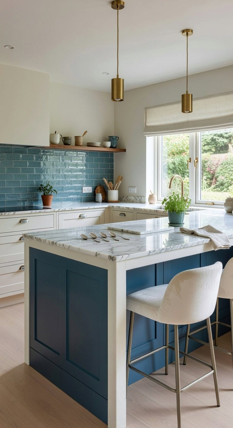 glass front marble island centerpiece