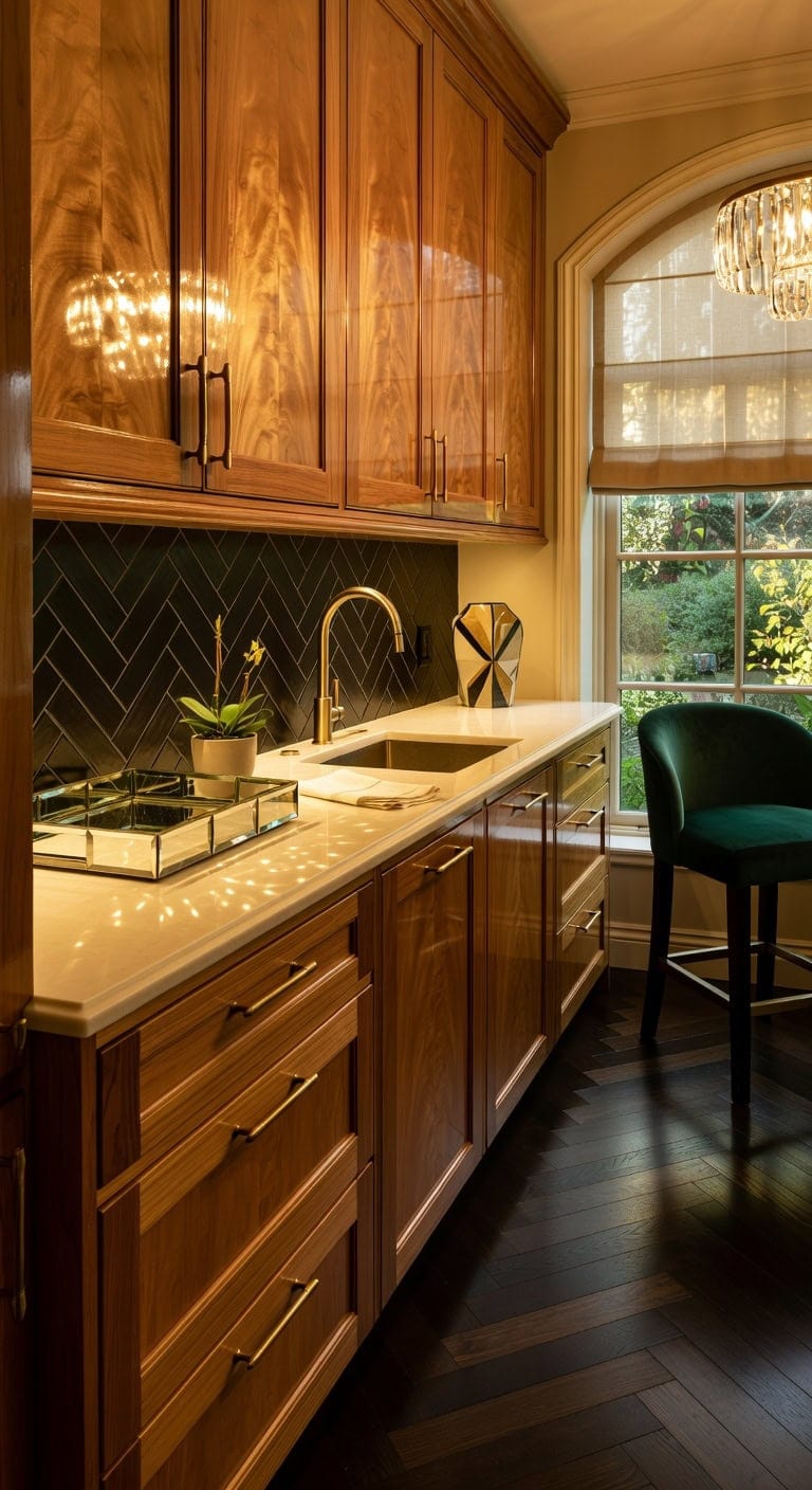 glossy hickory glam kitchen