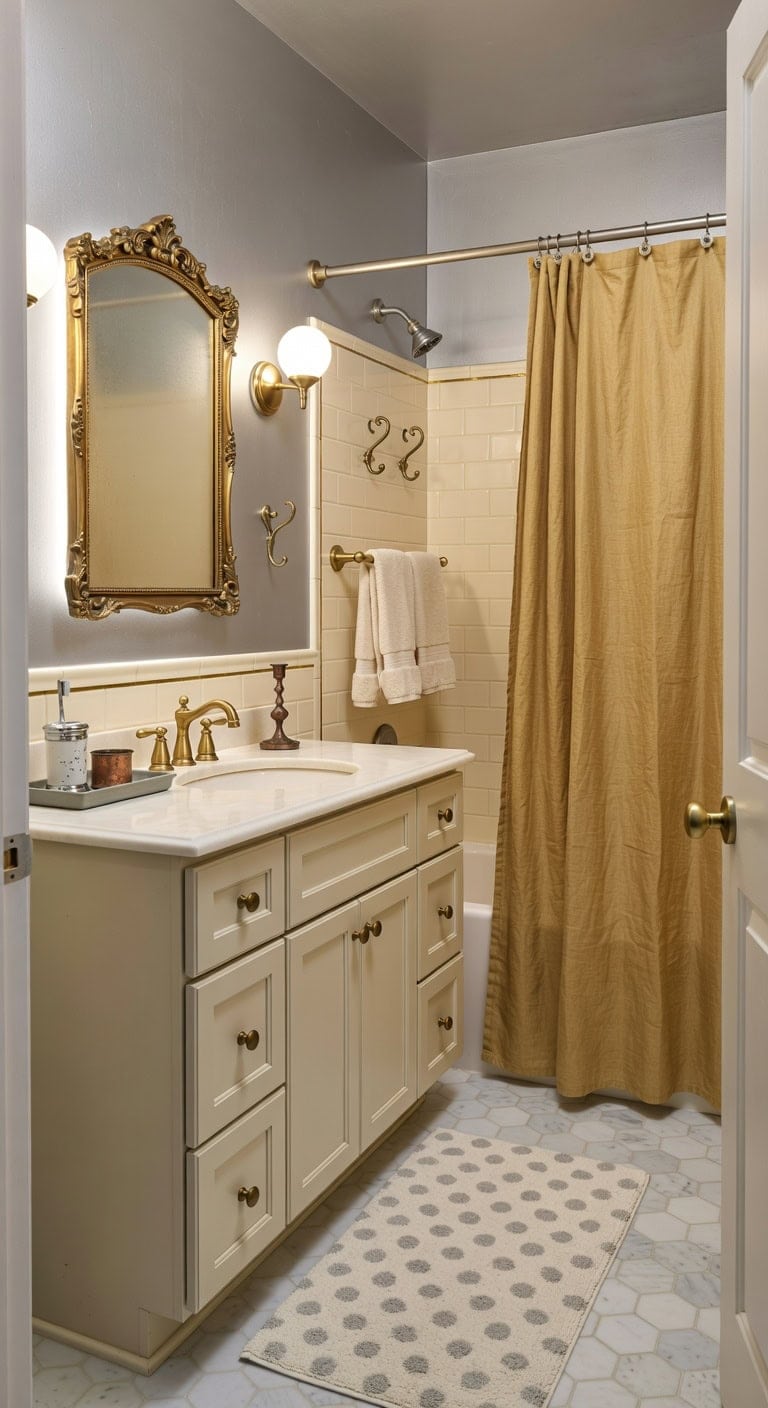 gold patina vintage glam bathroom