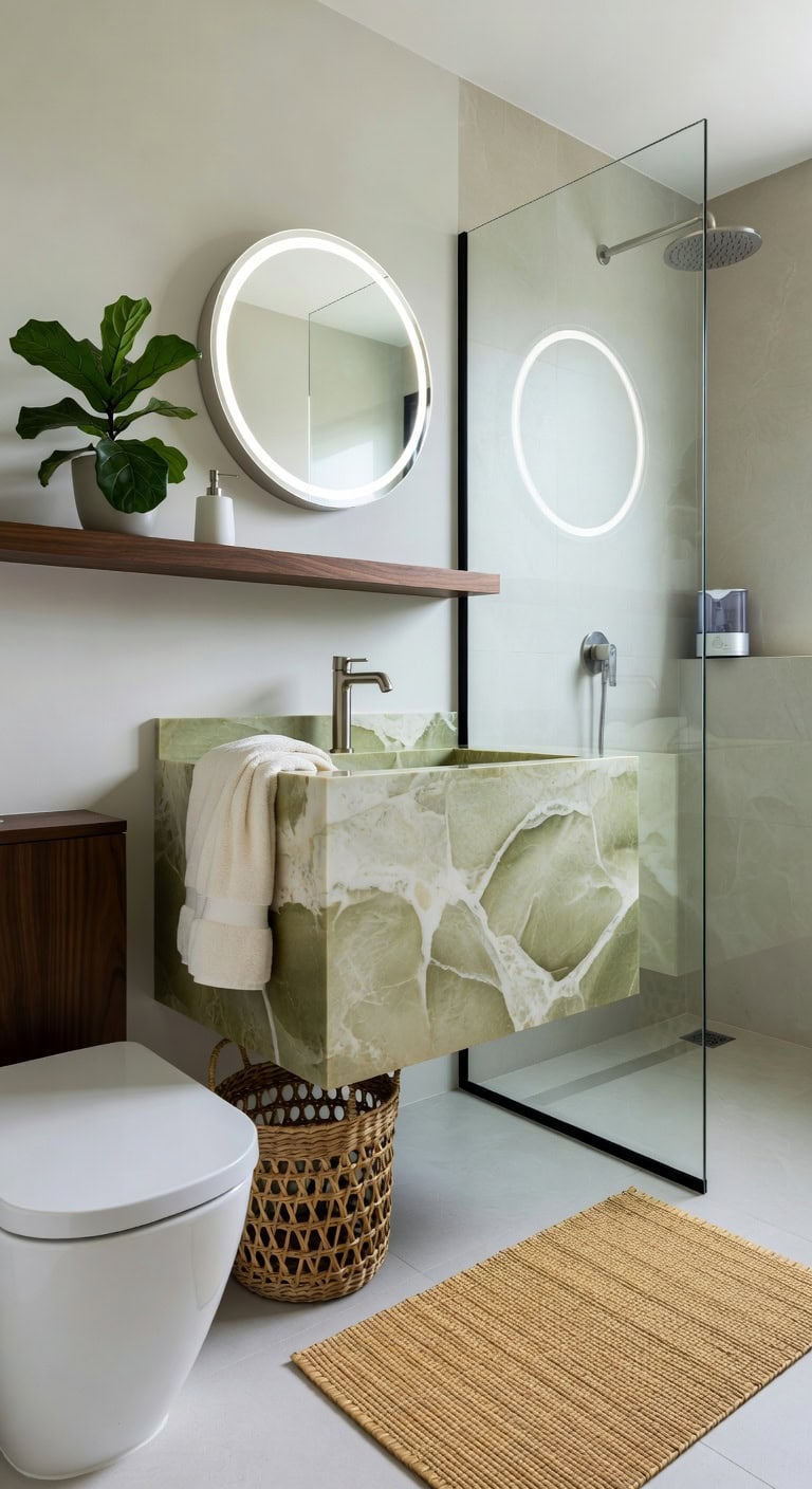 grounded nature inspired modern farmhouse bathroom