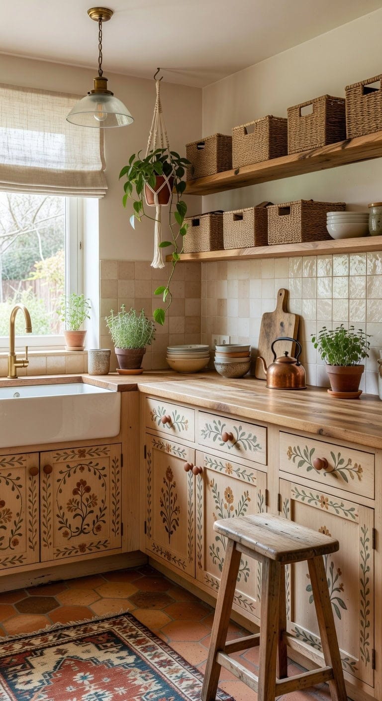 hand painted terracotta boho kitchen